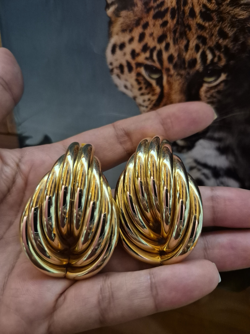 Vintage Gold-Tone Sculpted Dome Earrings